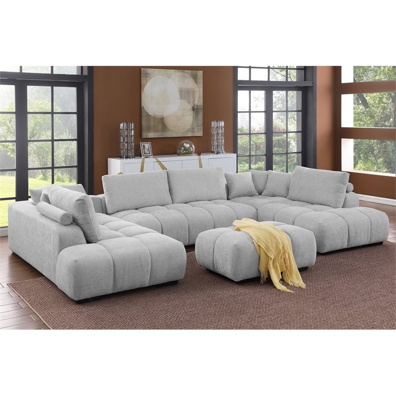 Pemberly Row 4-Piece Chenille Upholstered Large U-Shape Sectional Light Gray