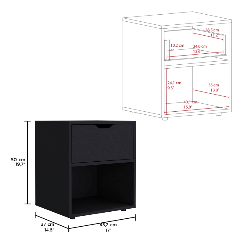 Pemberly Row Modern 1 Drawer Nightstand - Black Engineered Wood