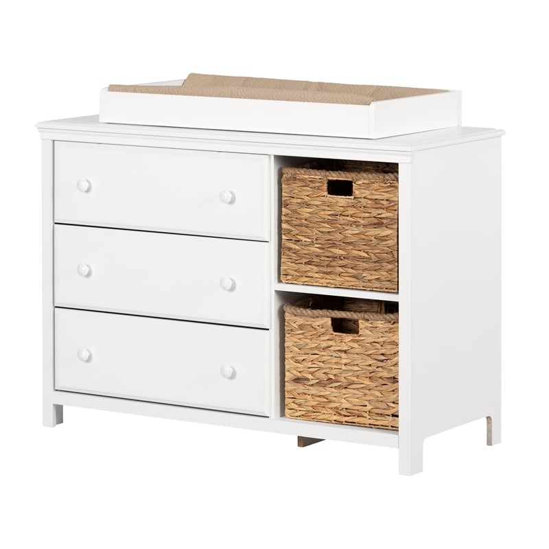Pemberly Row Contemporary Changing Table with Drawers in Pure White