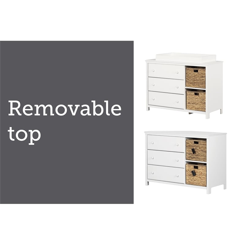 Pemberly Row Contemporary Changing Table with Drawers in Pure White