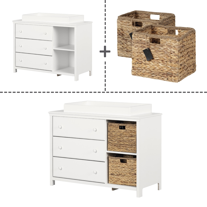 Pemberly Row Contemporary Changing Table with Drawers in Pure White