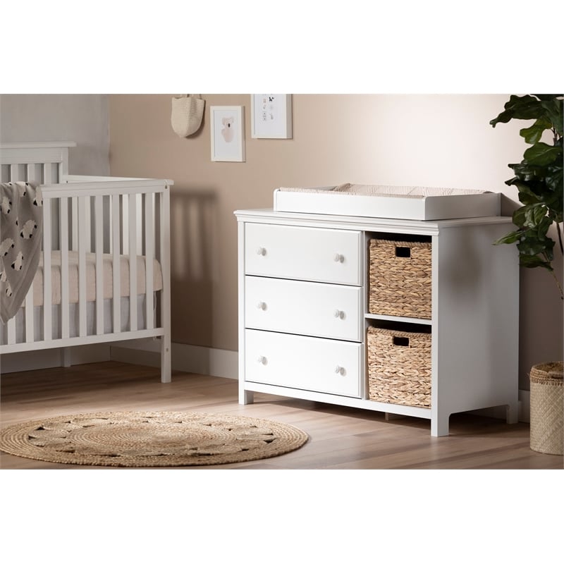 Pemberly Row Contemporary Changing Table with Drawers in Pure White