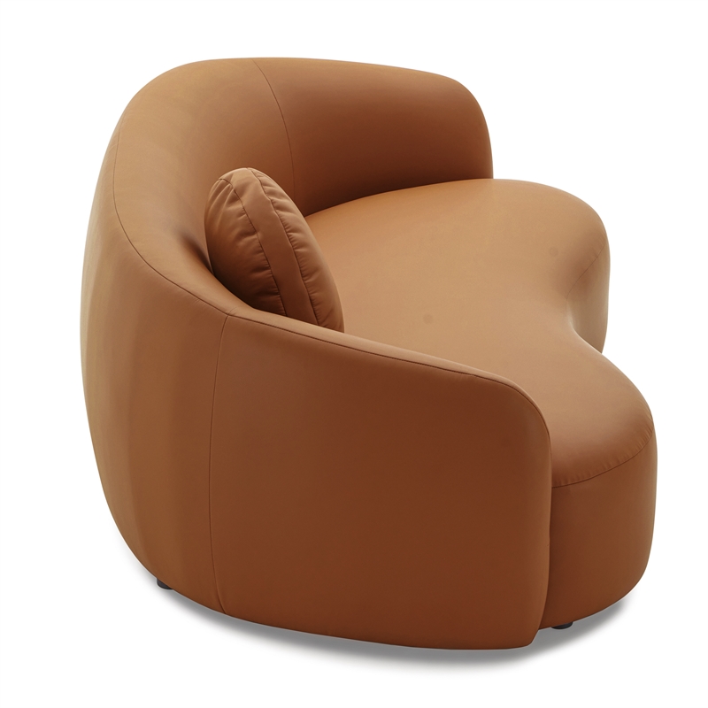 Pemberly Row Mid-Century Living Room Soft Leather Curvy Sofa in Cognac Tan