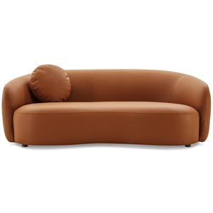 Pemberly Row Mid-Century Living Room Soft Leather Curvy Sofa in Cognac Tan