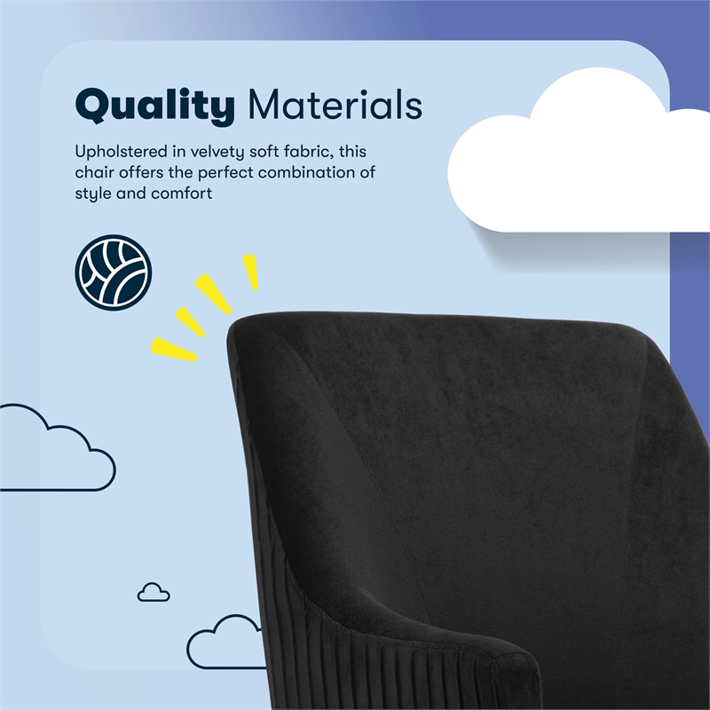 Pemberly Row Modern MidBack Office Chair Velvet Fabric Silver Metal Base Black
