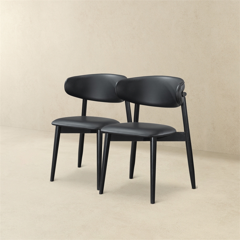 Pemberly Row Mid-Century Modern Dining Chairs in Black Vegan Leather (Set of 2)