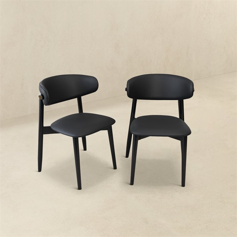Pemberly Row Mid-Century Modern Dining Chairs in Black Vegan Leather (Set of 2)