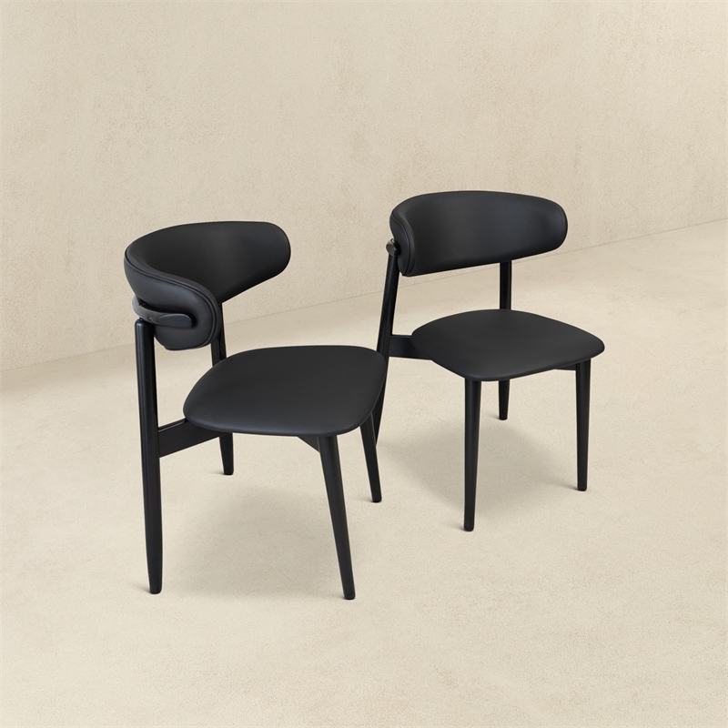 Pemberly Row Mid-Century Modern Dining Chairs in Black Vegan Leather (Set of 2)