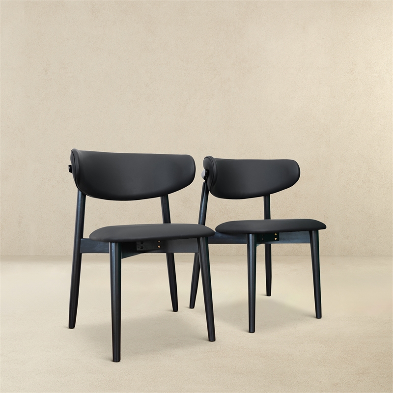 Pemberly Row Mid-Century Modern Dining Chairs in Black Vegan Leather (Set of 2)