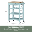 Pemberly Row 4-Tier Butcher Block Kitchen Cart w/ Drawer & Wine Rack - Blue Wood