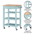 Pemberly Row 4-Tier Butcher Block Kitchen Cart w/ Drawer & Wine Rack - Blue Wood