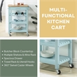 Pemberly Row 4-Tier Butcher Block Kitchen Cart w/ Drawer & Wine Rack - Blue Wood