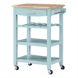 Pemberly Row 4-Tier Butcher Block Kitchen Cart w/ Drawer & Wine Rack - Blue Wood