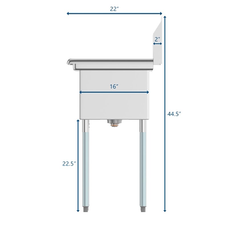 Pemberly Row 14x16x11 Left Stainless Steel Kitchen Prep & Utility Sink in Silver