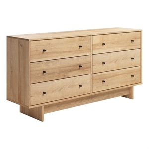 Pemberly Row 6-Drawer Dresser - Natural Oak Wide Chest of 6 Drawers w/ 6 Dresser