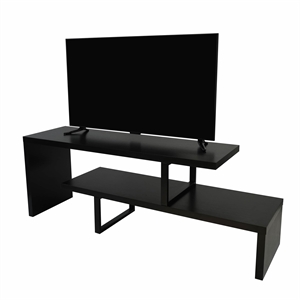 Pemberly Row Modern TV Stand with Wood Shelves and Iron Legs Ebony