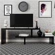 Pemberly Row Modern TV Stand with Wood Shelves and Iron Legs Ebony