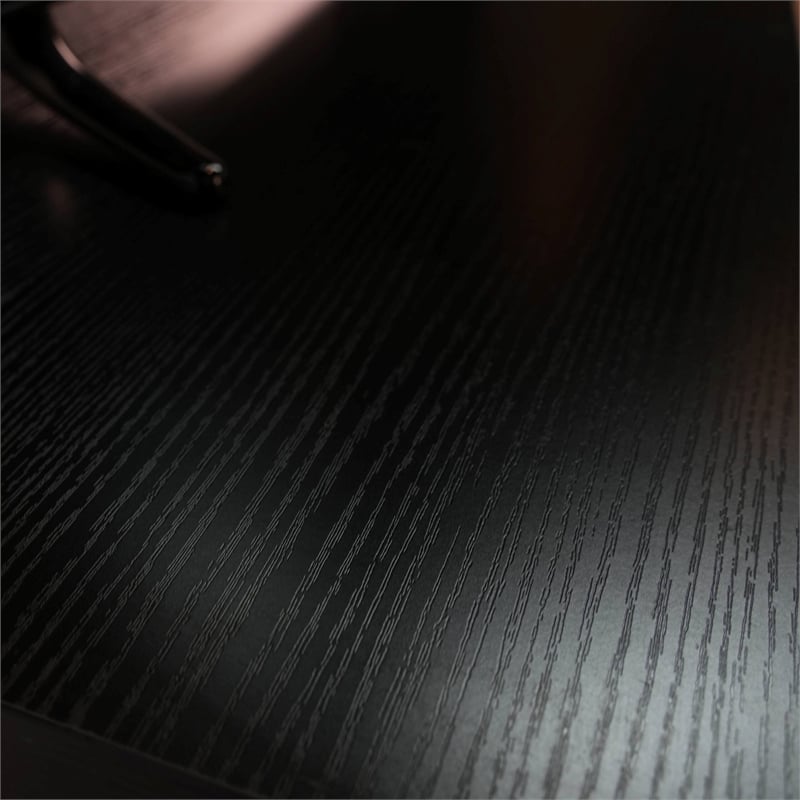 Pemberly Row Modern TV Stand with Wood Shelves and Iron Legs Ebony