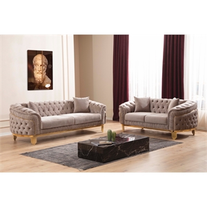 Pemberly Row 2 Piece Living Room Set Finished with Velvet Upholstery in Taupe
