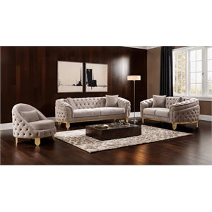 Pemberly Row 3 Piece Living Room Set Finished with Velvet Upholstery in Taupe