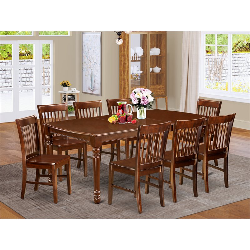 Pemberly Row Modern 9-piece Wood Kitchen Table Set in Mahogany
