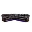 Pemberly Row Faux Leather Sectional w/ LED USB Speaker Wireless Charger - Brown