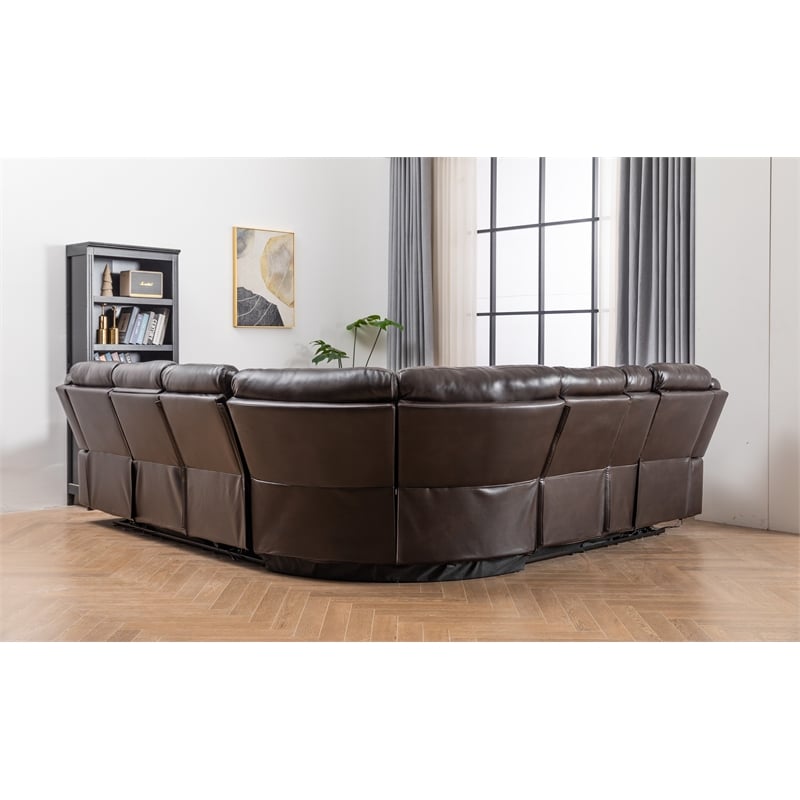 Pemberly Row Faux Leather Sectional w/ LED USB Speaker Wireless Charger - Brown