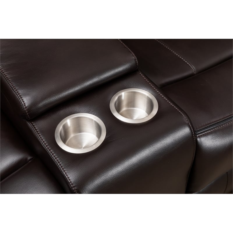 Pemberly Row Faux Leather Sectional w/ LED USB Speaker Wireless Charger - Brown