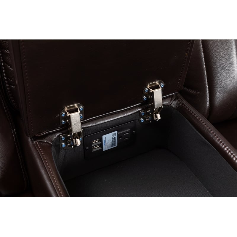 Pemberly Row Faux Leather Sectional w/ LED USB Speaker Wireless Charger - Brown