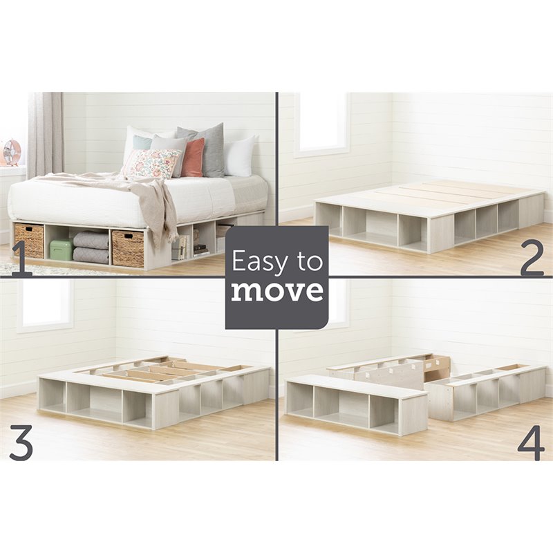 Pemberly Row Modern Queen Storage Platform Bed in Winter Oak