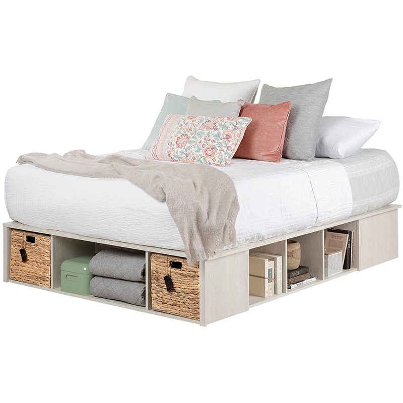 Pemberly Row Modern Queen Storage Platform Bed in Winter Oak