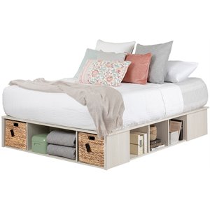 Pemberly Row Modern Queen Storage Platform Bed in Winter Oak