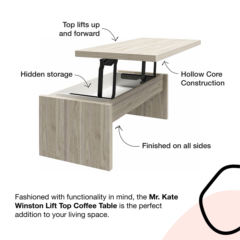 Pemberly Row Modern / Contemporary Lift Top Coffee Table in Terrazzo