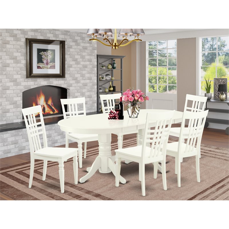 Pemberly Row Modern 7-piece Wood Kitchen Table Set in Linen White