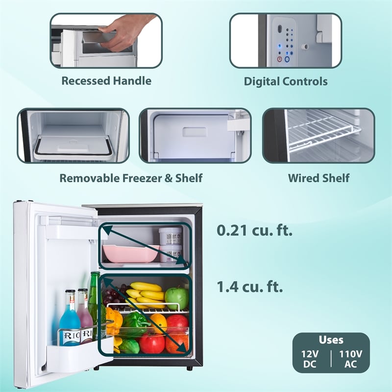 Pemberly Row Compact RV-Marine-Offgrid Refrigerator-Freezer 1.6cf 12V 110V
