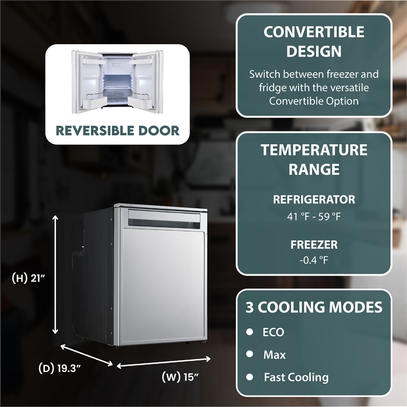 Pemberly Row Compact RV-Marine-Offgrid Refrigerator-Freezer 1.6cf 12V 110V