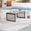 Pemberly Row Outdoor Wicker/Rattan and Metal Coffee Table in Gray