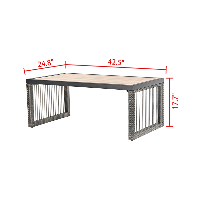 Pemberly Row Outdoor Wicker/Rattan and Metal Coffee Table in Gray