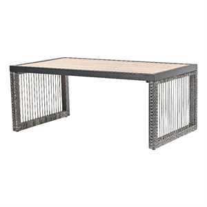 Pemberly Row Outdoor Wicker/Rattan and Metal Coffee Table in Gray