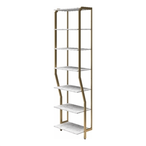 Pemberly Row Modern Closet Shelves in White Faux Marble & Bronze