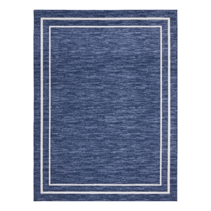 Pemberly Row 96x120&quot Contemporary Indoor/Outdoor Rug in Navy Blue/Ivory