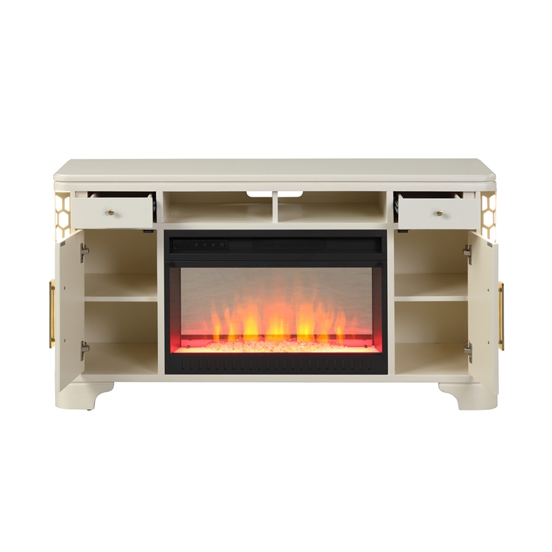 Pemberly Row Modern TV Stand With Electric Fireplace made with Wood in Beige