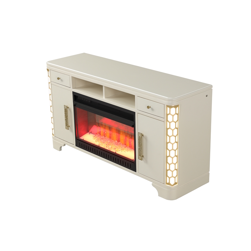 Pemberly Row Modern TV Stand With Electric Fireplace made with Wood in Beige