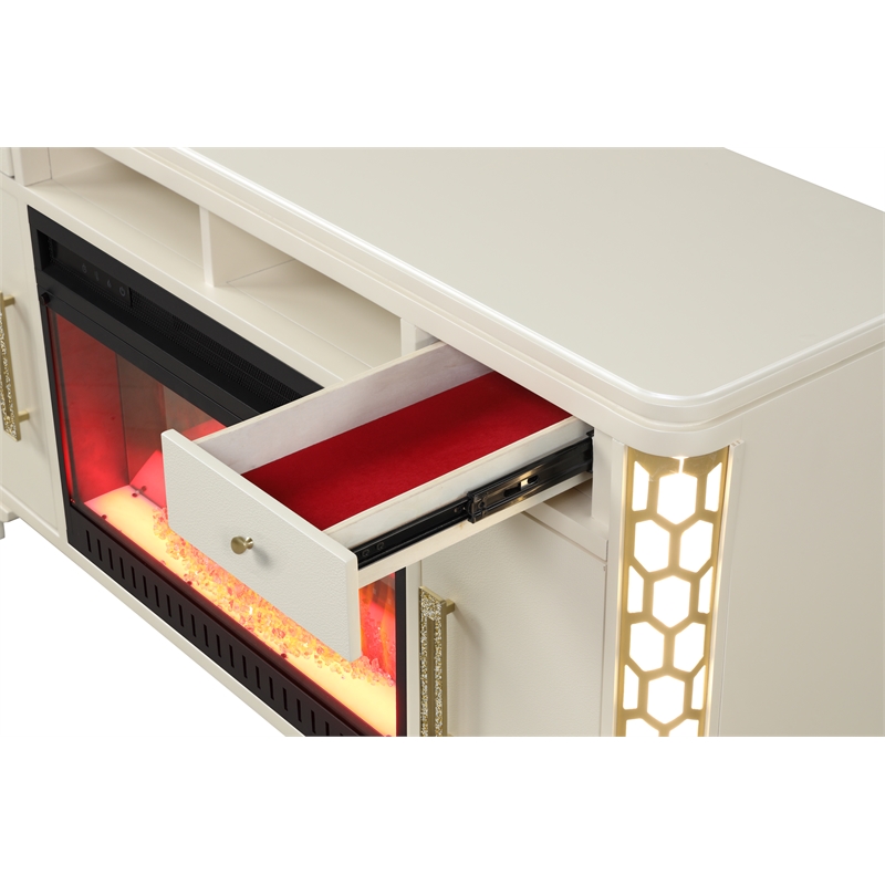 Pemberly Row Modern TV Stand With Electric Fireplace made with Wood in Beige