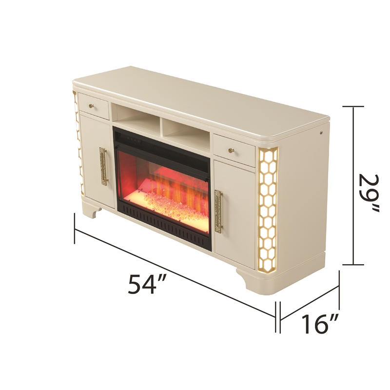 Pemberly Row Modern TV Stand With Electric Fireplace made with Wood in Beige