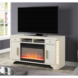 Pemberly Row Modern TV Stand With Electric Fireplace made with Wood in Beige