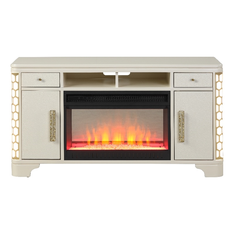 Pemberly Row Modern TV Stand With Electric Fireplace made with Wood in Beige