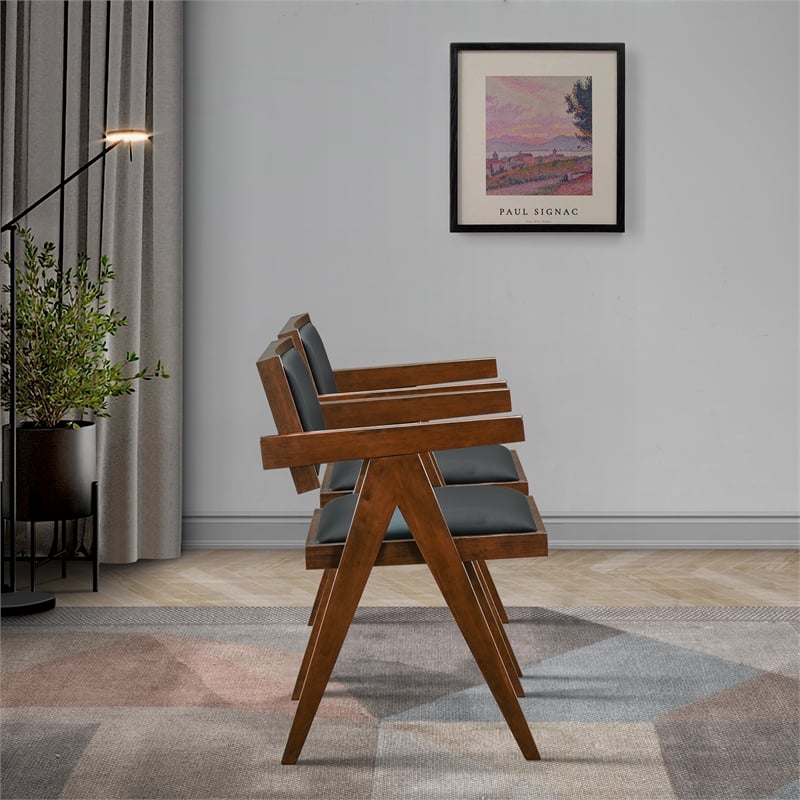 Pemberly Row Mid-Century Modern Dining Chairs in Black Vegan Leather (Set of 2)