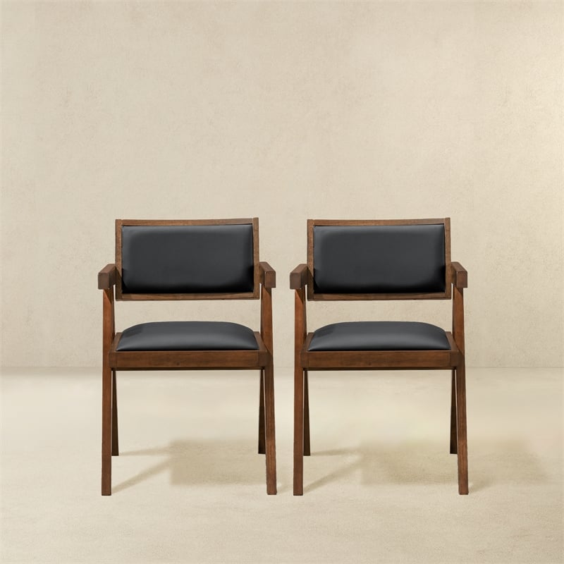 Pemberly Row Mid-Century Modern Dining Chairs in Black Vegan Leather (Set of 2)
