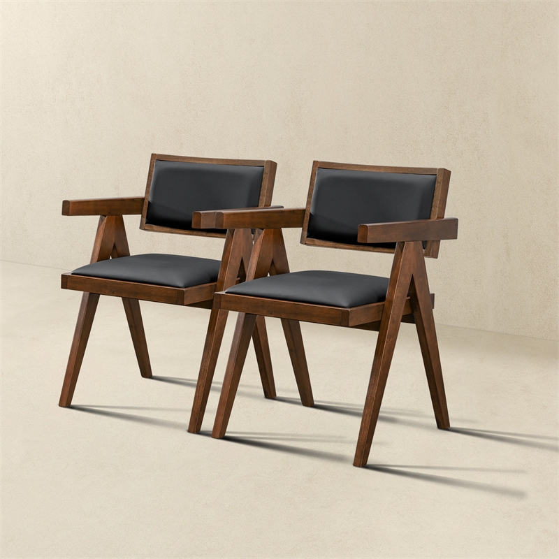 Pemberly Row Mid-Century Modern Dining Chairs in Black Vegan Leather (Set of 2)